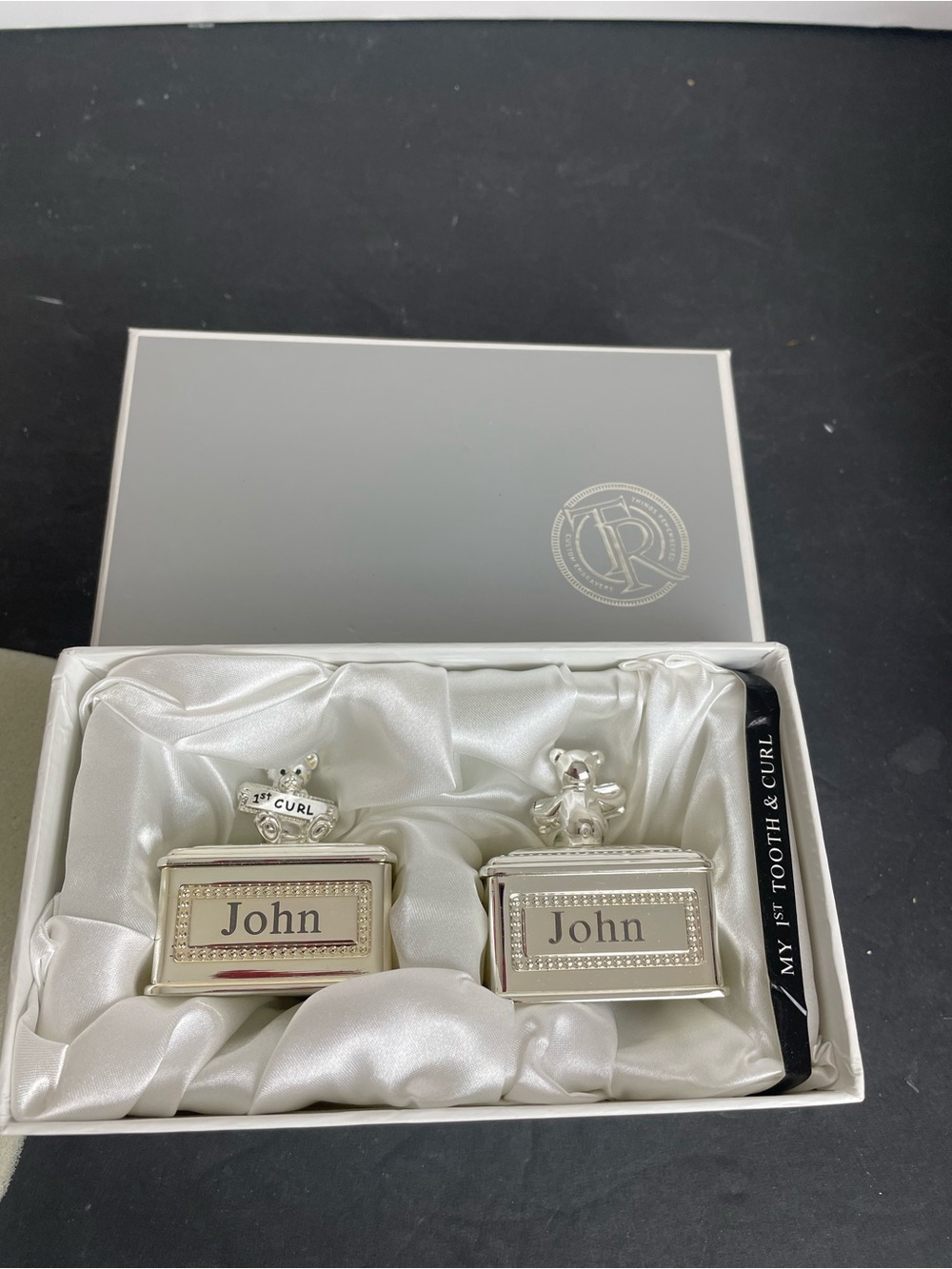 Personalized Silver Plated Baby Tooth & Curl Keepsake Set - John